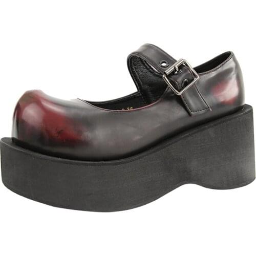 Women Lolita JK Belt Buckle Round Toe Gothic Punk Pumps Shoes Platform Wedge High Heel Creepers Japanese Harajuku Dark Lolita