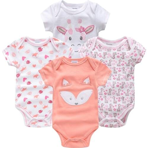 2019 4pcs/set Summer Hot Sale Baby Girl Bodysuit 100%Cotton Short Sleeve Animal Cartoon Full Print Baby Boy Clothing ropa bebe
