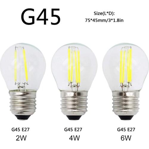 220V G45 Screw Base Retro Edison Bulb Replace 20W 40W 60W Incandescent 2W 4W 6W E27 Vintage LED Filament Light Bulbs White
