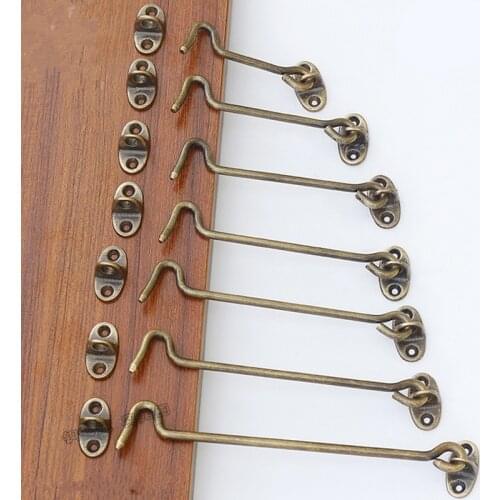 Antique window hinge Support rod Holder 3inch brass cabin hook and eye latch lock Door Catch window Stay wind bracing hardware