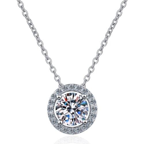 ANZIW 925 Sterling Silver Round Cut Moissanite Diamond Classic Pendant Necklace For Women Pendant Necklace Jewelry Gifts
