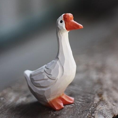Big White Goose Ornaments Handmade Wood Carving Stupid Fat Gooses Solid Wood Decoration