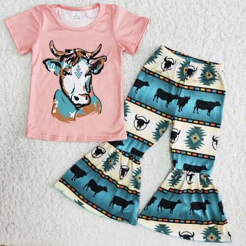 New Design Girls Boutique Clothing Halloween Toddler Baby Girls Boutique Clothes Sets Fashion Kids Bell Bottom Pants Wholesale