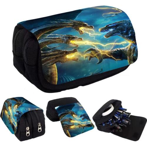 Godzilla vs. King Kong pencil case double-layer clamshell Cartoon pencil bags stationery box student stationery storage bag gift
