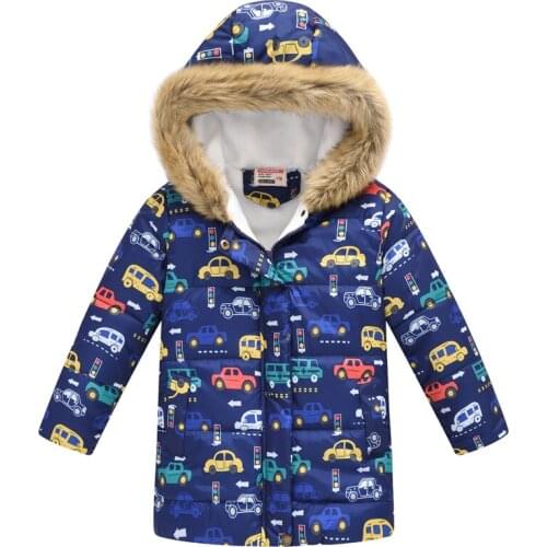 Childrens Winter Jacket Boys Warm Cotton Winter Jackets Coats Cartoon Gar Hooded Outerwear High Quality Printing Boy Clothes