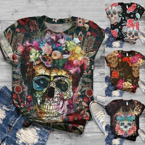Skull Printed T Shirt Women Plus Size Women T-Shirt Short Sleeve O-Neck Tops Tee T-Shirt Harajuku Women T-Shirt Poleras