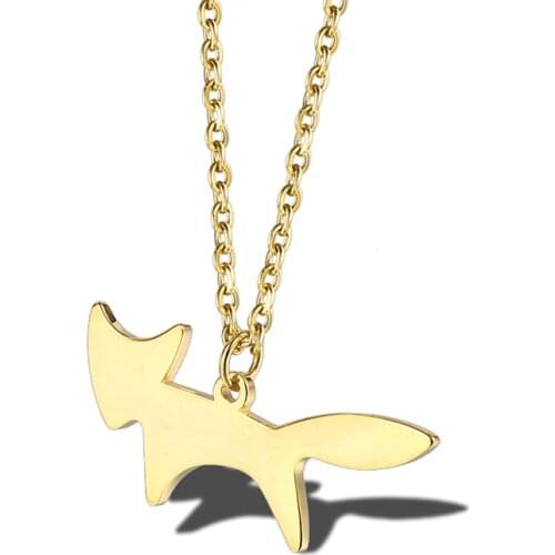 RIR Geometric Stainless Steel Gold Animal Fox Necklace Statement Dainty Women Cute Animal Necklaces Jewelry