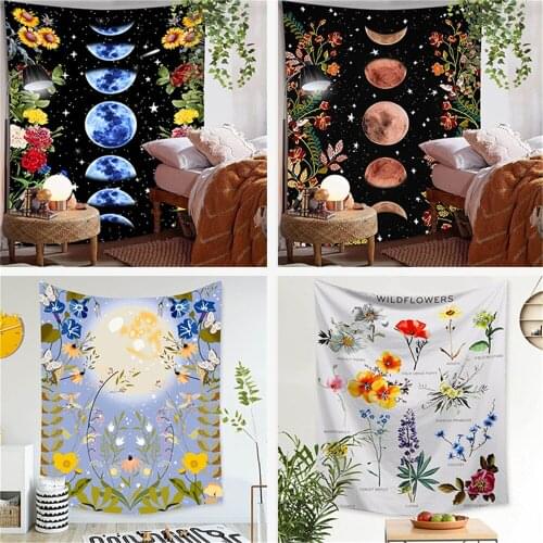 Tapestry Bohemian Moon Flower Decoration Blanket Hanging Cloth Wall Hanging Tapestries Bedroom Bedspread Wall Decor 95x73cm