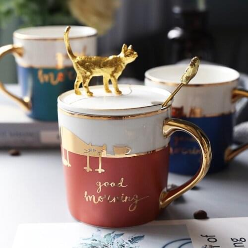 Exquisite 3D Golden Cat Ceramic Mug Funny animal camouflage coffee cup Christmas gift idea