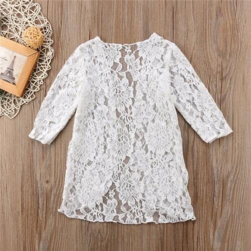 2018 Summer Beach Dress Child Girls White Lace Flower Ruffle Dress Outwear Cute Mesh Sunscreen Dresses Kids Long Sleeve Dresses