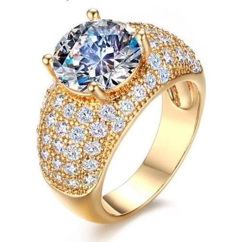 Ofertas Hot Sale Trendy Geometry Full Crystal Zircon Round Women Ring Engagement Party Wedding Hand Accessories Size 6-10