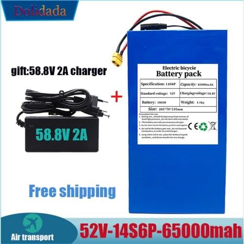 52V 14S6P 65000mAh 18650 1800W lithium battery for balance car, electric bicycle, scooter, tricycle+58.8V 2A Charger