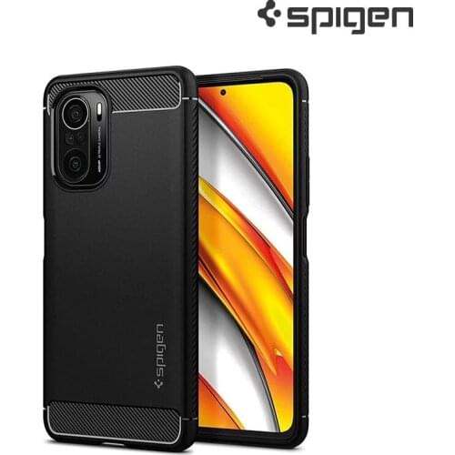 For POCO F3 6.67" Matte Case Soft Carbon Fiber Spigen Rugged Armor Raised Edges Shock Absorption