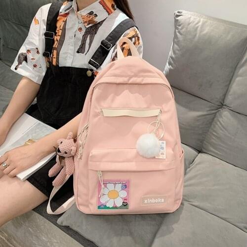 2021 New Solid Color Fashion Womens Backpack Nylon Waterproof University Bags For Girls Nylon Large-capacity Travel Bags