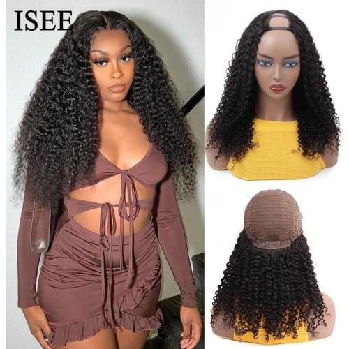 Mongolian Kinky Curly U Part Wigs For Women 150% Density Curly Human Hair Wigs ISEE HAIR Middle U Shape Wigs Glueless Wigs
