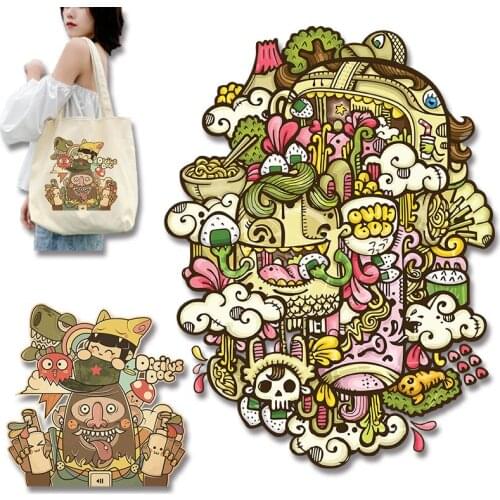 Cartoon hand drawn colorful girl toy pattern Heat Vinyl Ironing Stickers Decor On T-Shirt Clothing Printing DIY Appliques