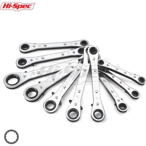 Hi-Spec 8pc 6-22mm Metric Offset Torque Wrench Tool Set Double End Ratchet Wrenches Spanner Ring Key Set Multitool Universal Key