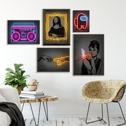 Neon Sign Street Poster Graffiti Creation Art Print Audrey Canvas Painting Monalisa Modern Wall Picture Living Room Bar Decor