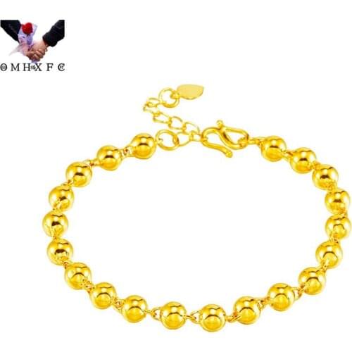 OMHXFC Wholesale BE518 European Fashion Fine Woman Girl Party Birthday Wedding Gift Beads Diam 4 5 6mm Chain 24KT Gold Bracelet