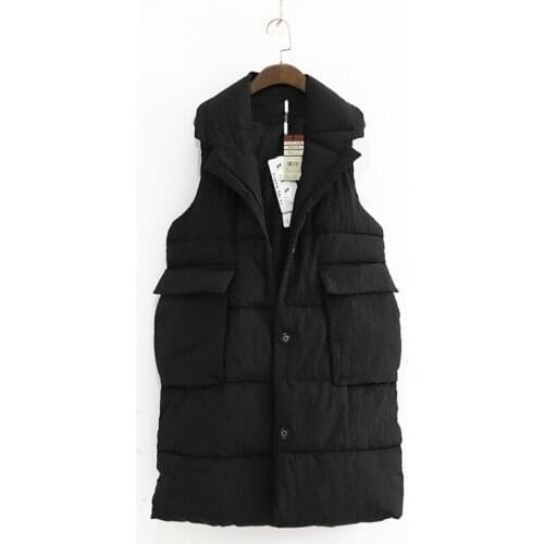 Autumn Winter Comfort Thicken Warm Female Vest Casual Lapel Collar Long Coat Boyfriend Oversized Sleeveless Vest Pockets Jackets