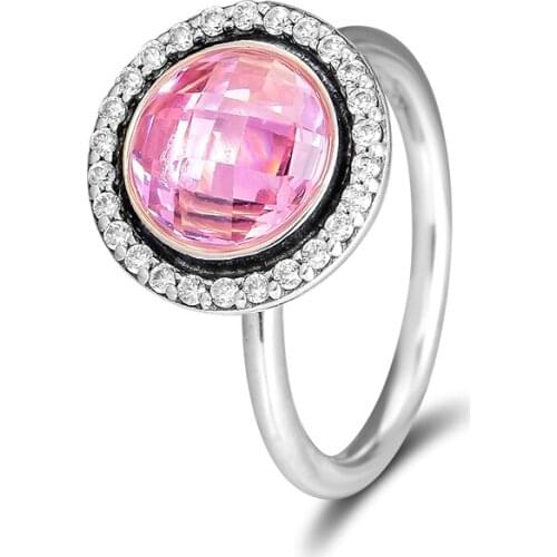Genuine 925 Sterling Silver Brilliant Legacy Ring Pink & Clear CZ Women Rings Fashion Jewelry anillos R073