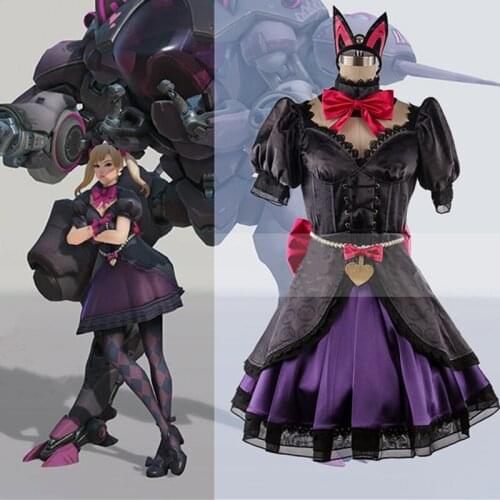Full sets OW D.VA DVA Hana Song Cosplay Costume Black Cat Officer Dress