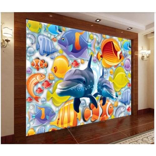 Custom photo wallpaper 3d mural wallpaper for walls 3 d Underwater world dolphin Fish 3D living room background wall papers
