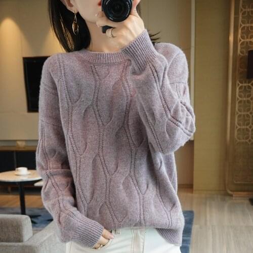 Casual round neck plus size sweater ladies knit full sleeve 100% pure wool sweater autumn and winter new products FRSEUCAG Brand