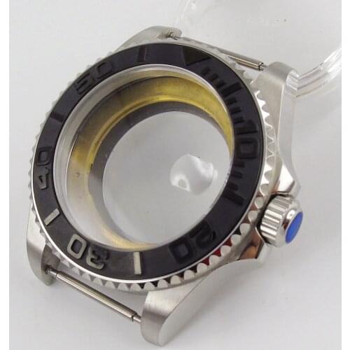 43mm Watch Case Glass Case Back Fit For NH35 NH35A Movement Sapphire Crystal Brushed Ceramic Bezel Insert