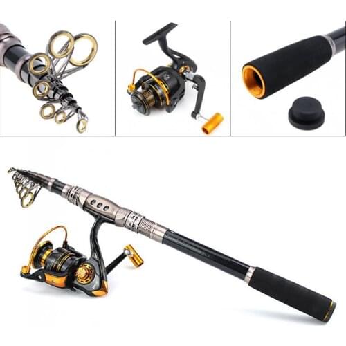 2.1m 3000 Carbon Telescopic Lure Sea Fishing Rod Combo with Metal Spinning Fishing Reel and Handle Fishing Tackle Storage Bag