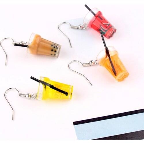 TODOX New stylish healthy womens drup earrings cup of fruit Milk tea resin Acetate Elegant colorful cute earrings gifts party