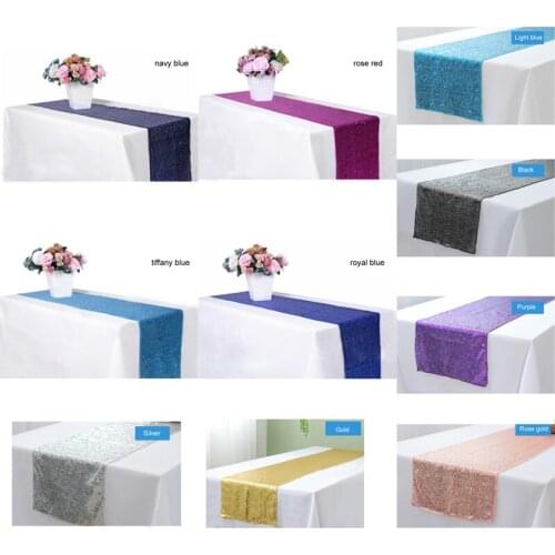 Bling Table Decor Table Runner Solid Color Tablecloth Decor Wedding Birthday Christmas Sparkly Rose Gold Sequin Scene Wall