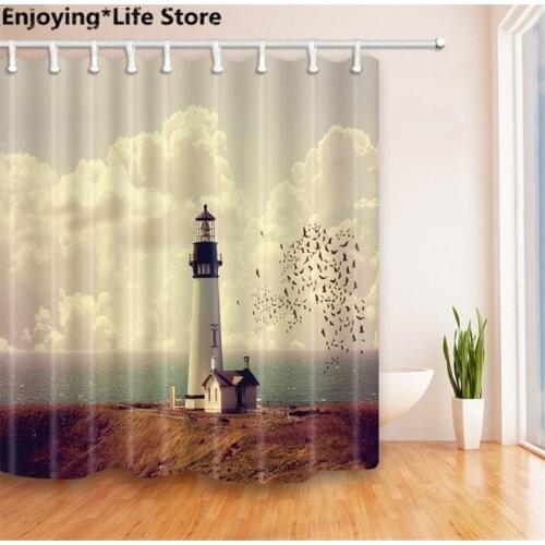 Lighthouse at Dusk Shower Curtain Waterproof Fabric Shower Curtain Bathroom Decoration 72inch x72inch with 12 Hooks