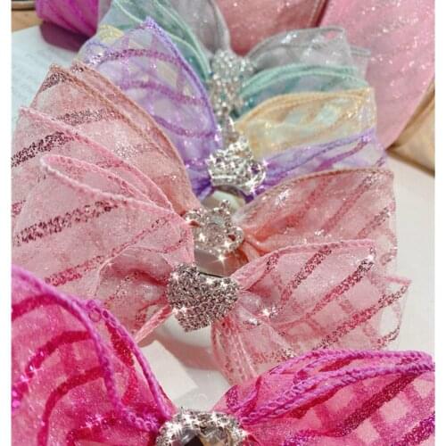 20m/roll Sparkle Powder Stripes Wavy Ribbon With Edge For Girls Hair Bow Accessories DIY Bouquet Packaging Rose Gold Organza Hot