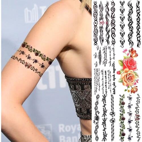 Watercolor Flower Vine Temporary Tattoos For Women Girls Realistic Butterfly Rose Verse Scorpion Fake Tattoo Sticker Party Tatoo