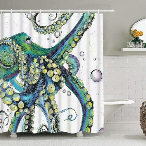 Octopus Shower Curtain 180*180cm Waterproof Bathroom Home Decor Toilet Cover Mat Bath Mat Ocean Landscape Design Bath Curtain