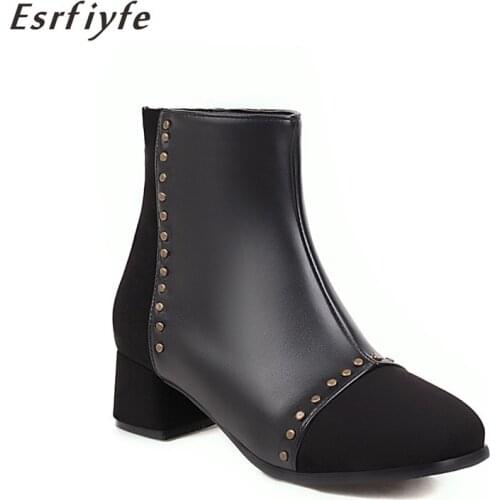 ESRFIYFE 2020 New Ankle Boots Women Stretch Fabric Patchwork Alligator Pattern Square Toe Calfskin Winter Ladies Shoes Handmade