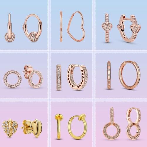 Original Hoop Earrings Silver 925 Sterling Silver Pave Bead Hoop Earrings for Women Rose Gold Color CZ Fashion Women Jewelry