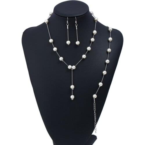 1Set Imitation Pearl Necklace Earrings Bracelet Jewelry Set Simple Choker Women Gift