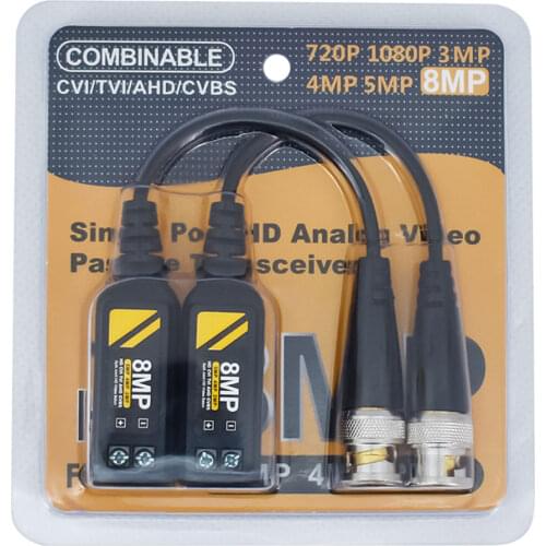 1 Pair 4K CCTV Video Balun BNC Video Transceiver 8MP Passive Twisted Pair Transmitter For AHD/CVI/TVI Cameras