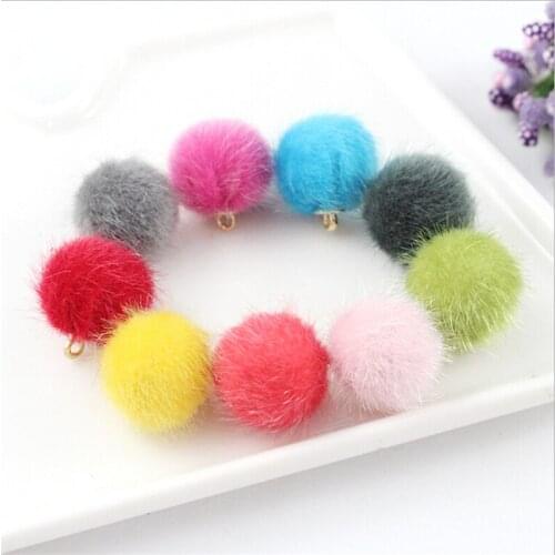 10pcs/lot 16mm Imitation Mink Fur Round Ball Hair Beads Tassel with Ring Charms Pendant For Earring Bracelet DIY Jewelry Making