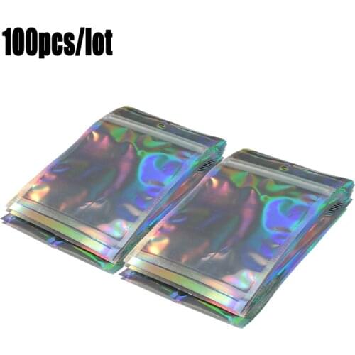 100Pcs Iridescent Zip lock Bags Pouches Cosmetic Plastic Laser Iridescent Bags Holographic Makeup Bags Hologram Zipper Bags