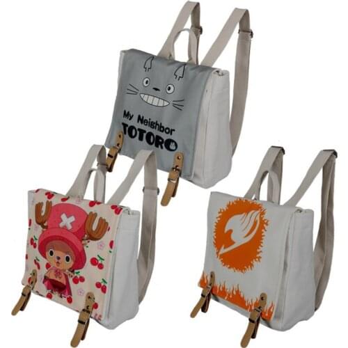 3Kinds One Piece TonyTony.Chopper Totoro Fairy Tail Lucy Heartfilia Canvas Backpack Knapsack School Student Pack Bag