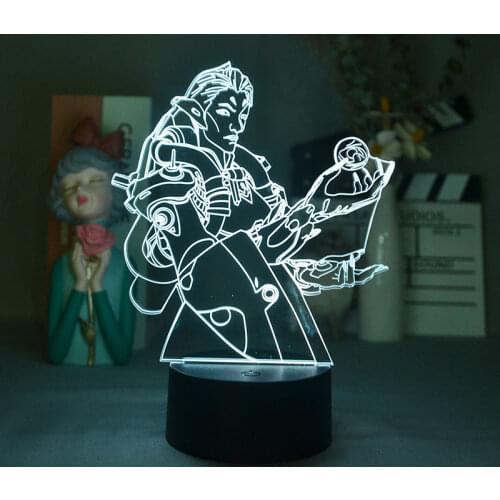 3D Kids Night Light LED Overwatch Moira Kelly Lamps Smart Phone Control Nightlight Gaming Room Party Decor Game Anime Fans Gift
