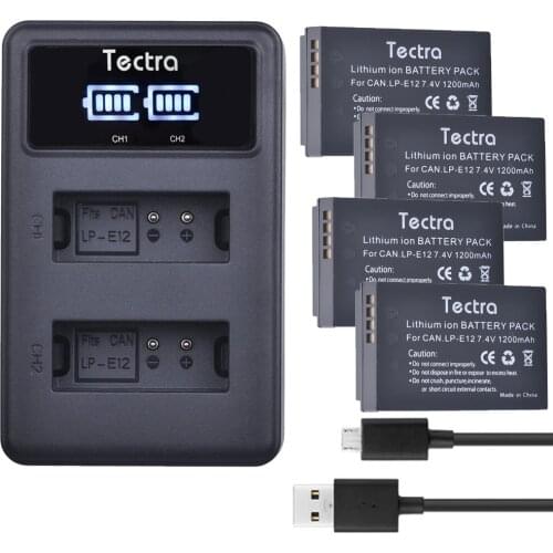 4 Packs of LP-E12 LP E12 Li-ion bateria + LED Display USB Dual Charger for Canon M 100D Kiss X7 Rebel SL1 EOS M10 M100