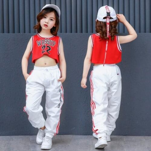Korean Children Hip Hop Dance Costume for Stage Girl School Jazz Dance Clothing Kids Street Dance Wear Cropped Sweatshirt Shirt