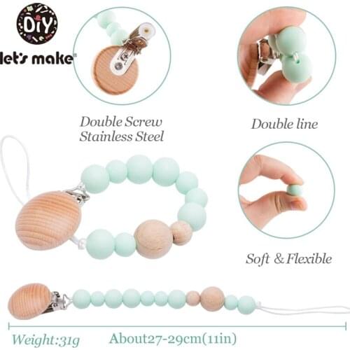 Lets Make Baby Pacifier Clip Natural Wooden Dummy Clip Silicone Beads Pacifier Chain Infant Soother Nipple Strap Baby Teether