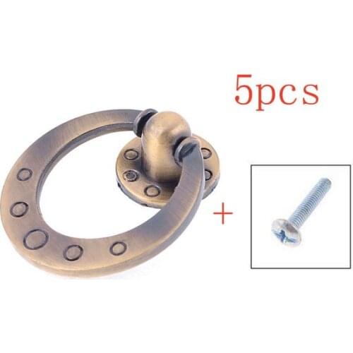 Home Dresser Cupboard Door Pull Ring Handle Round Knob 2.3cm Dia Copper Tone 5 PCS