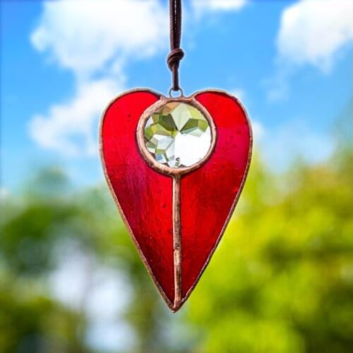 H&D Stained Glass Suncatcher Hanging Heart Shaped Ornament Rainbow Maker Home Window Panel Decor Collectible Gift for Kids/Adult