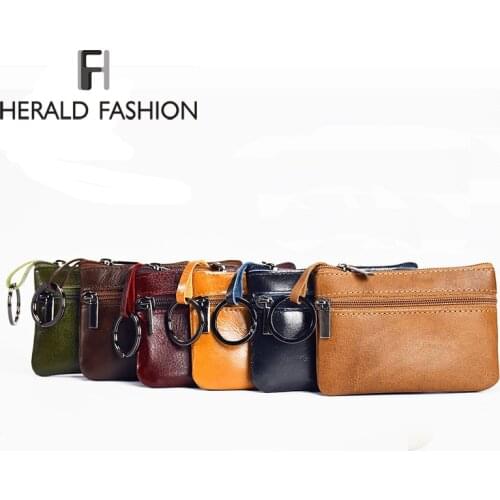 Herald Fashion Genuine Leather Small Mini Coin Purse Change Wallet Purse Women Key Wallet Coin Bag Holder Case Mini Pouch Zipper